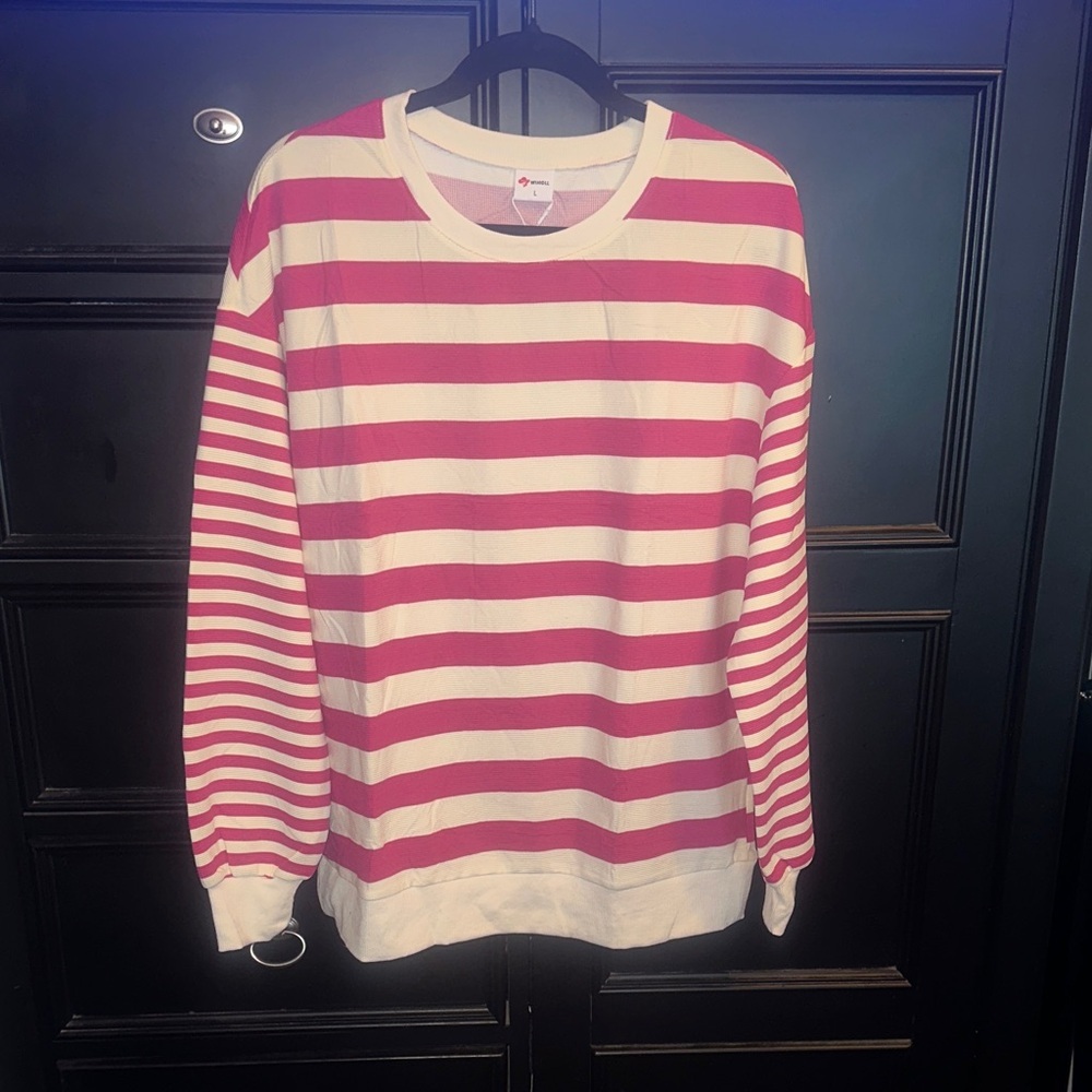 Lg Dark Pink and White Striped Thermal Shirt